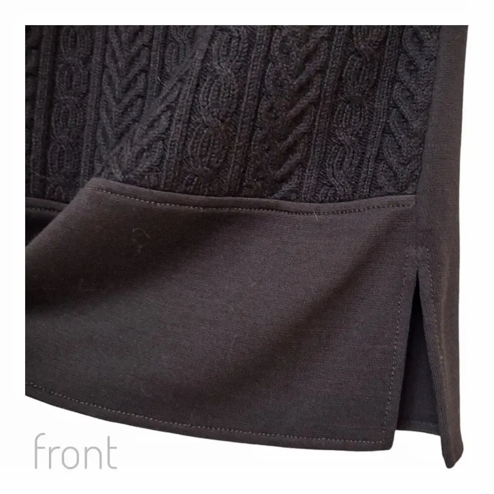 ST. JOHN Black Knit Sweater Loose Fitting Cap Sleeve Cable Knit Stretch Top Sz P